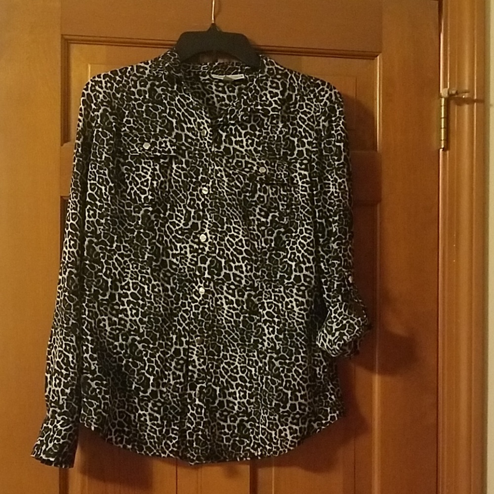 Cheetah print button down blouse